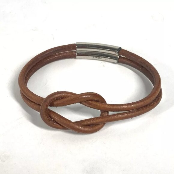HERMES Herculed accessories double Bracelet Leather Brown - Picture 1 of 8